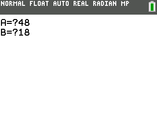 Inserimento di 48 e 18 come input del programma EUCLIDE